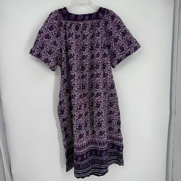 Expressions Catalog BOHO COTTON Lounge Muumuu House Patio Dress Size L Floral - Picture 7 of 8